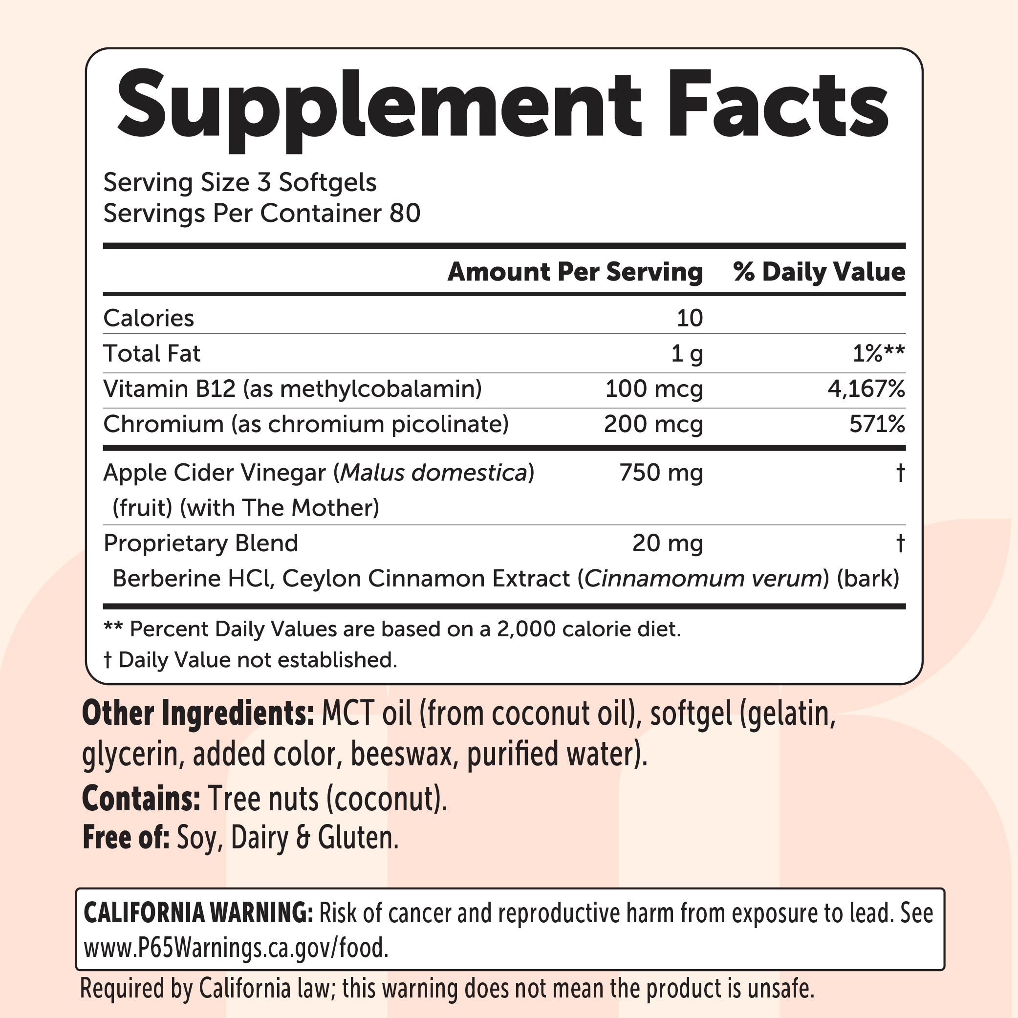 Micro Ingredients Apple Cider Vinegar 5-in-1 Complex with MCT Oil, 240 Softgels