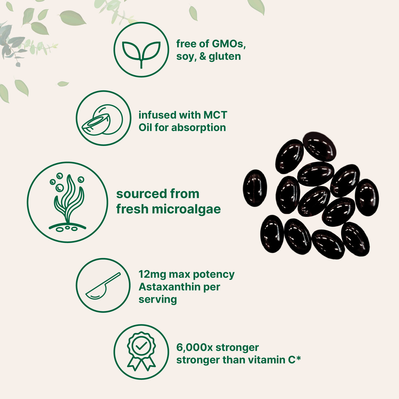 Micro Ingredients Astaxanthin 12mg with MCT Oil, 60 Softgels