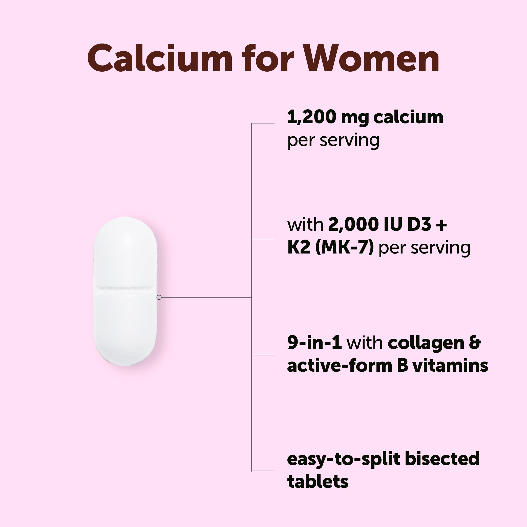 Micro Ingredients Calcium for Women 1200mg 9-in-1 Complex, 240 Bisected Tablets
