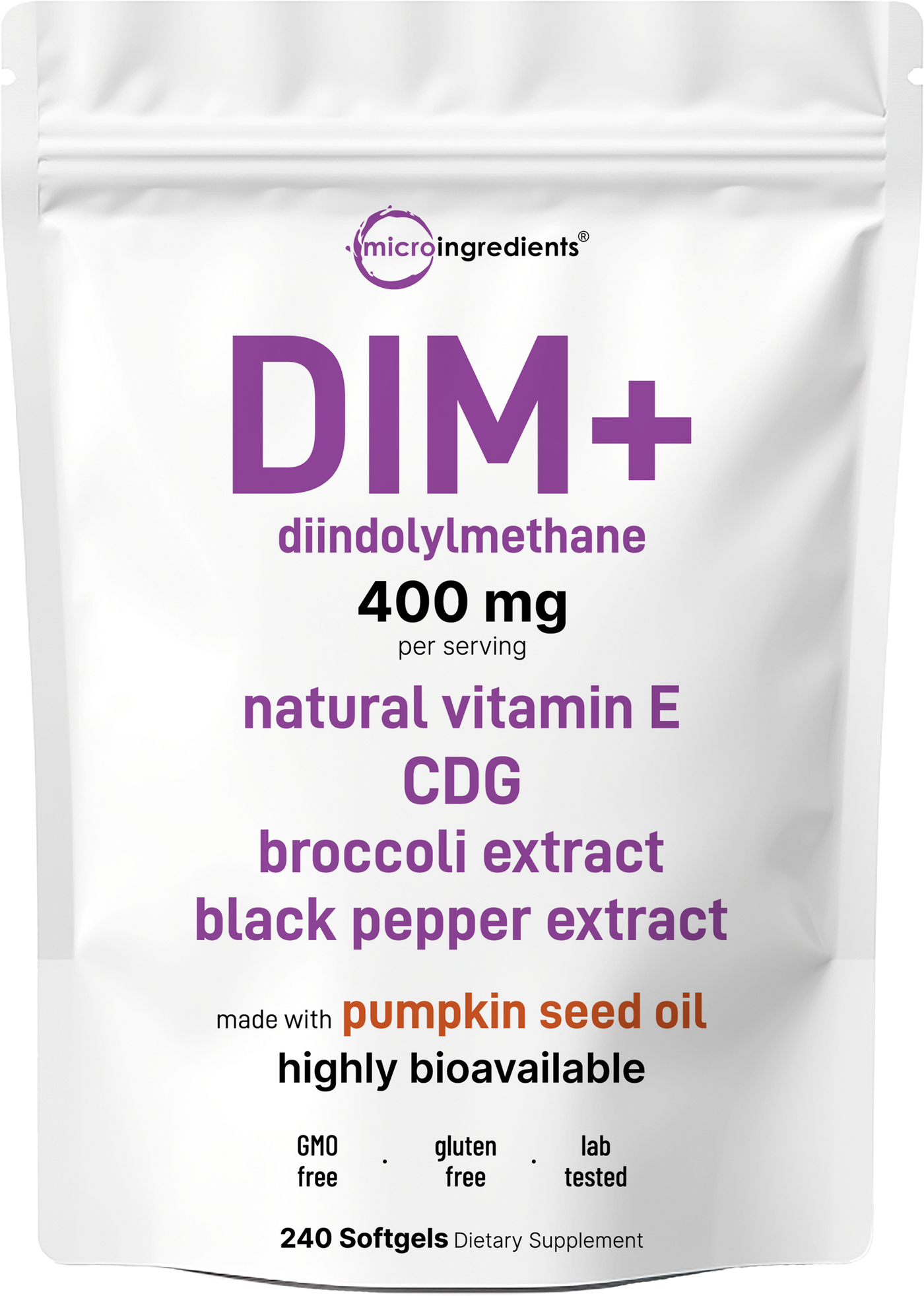 Micro Ingredients DIM+ 400mg with Pumpkin Seed Oil, 240 Softgels