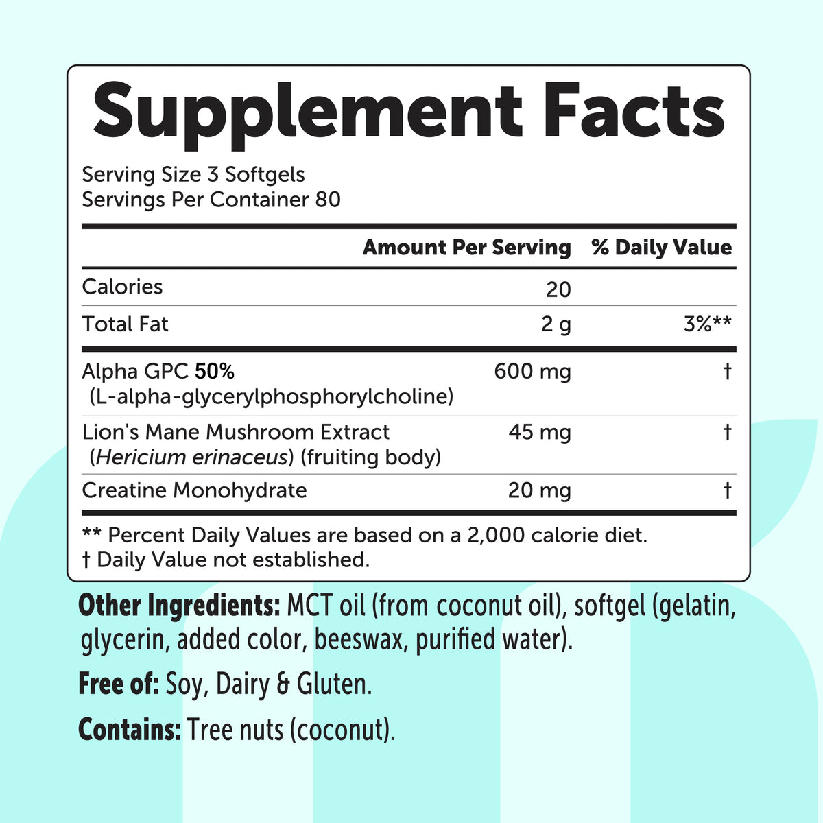 Micro Ingredients Alpha GPC 600mg with MCT Oil, 240 Softgels