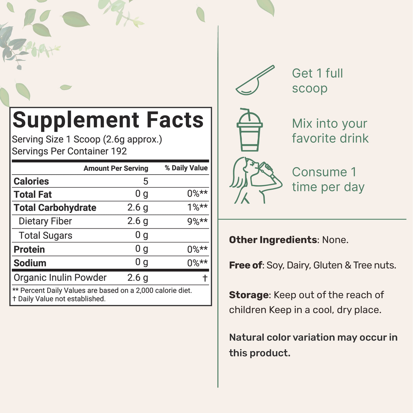 Micro Ingredients Organic Inulin Powder 500g (1.1lb)