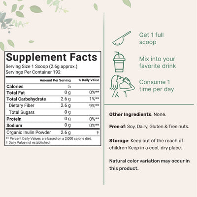 Micro Ingredients Organic Inulin Powder 500g (1.1lb)