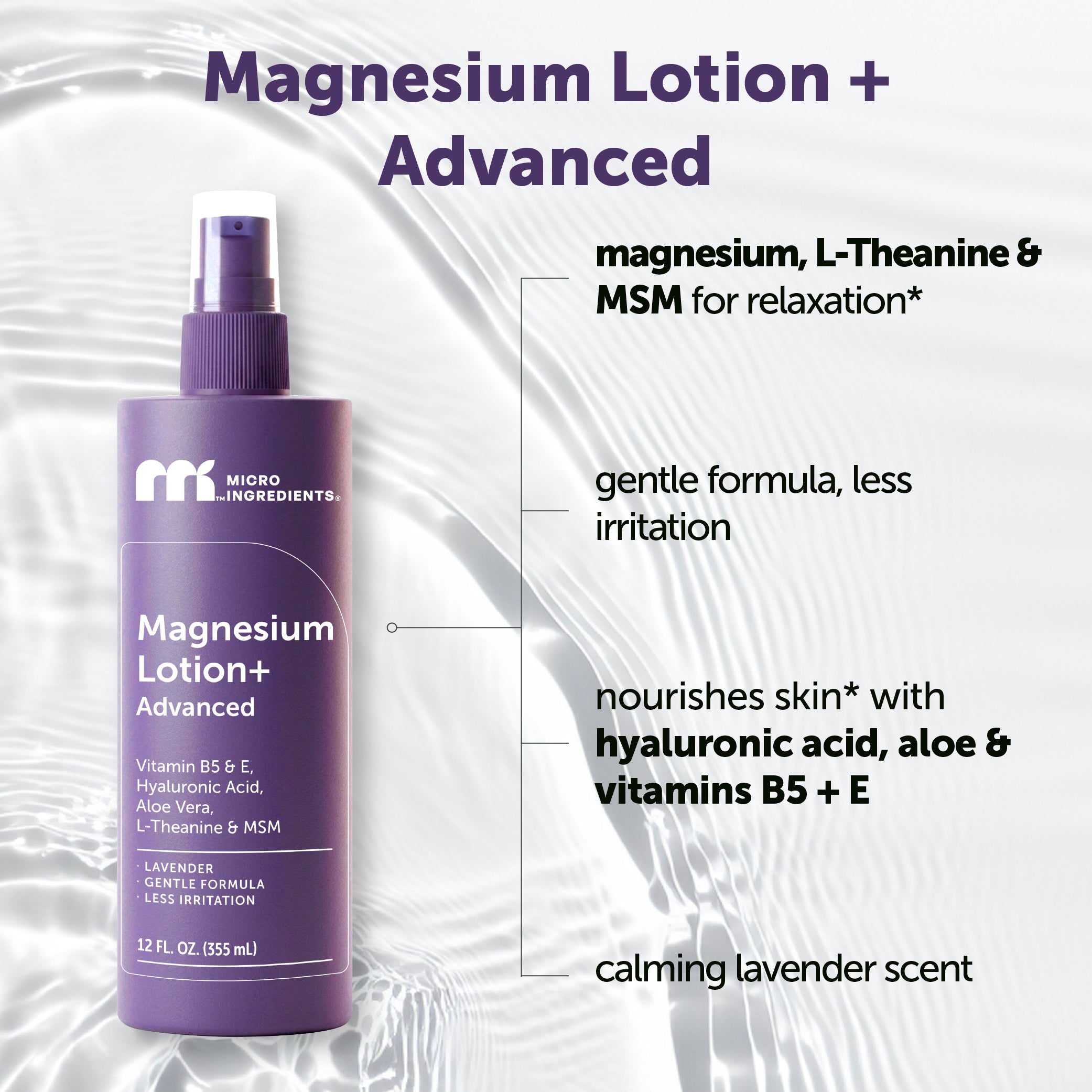 Micro Ingredients Magnesium Lotion+ Advanced Lavender, 12 fl oz