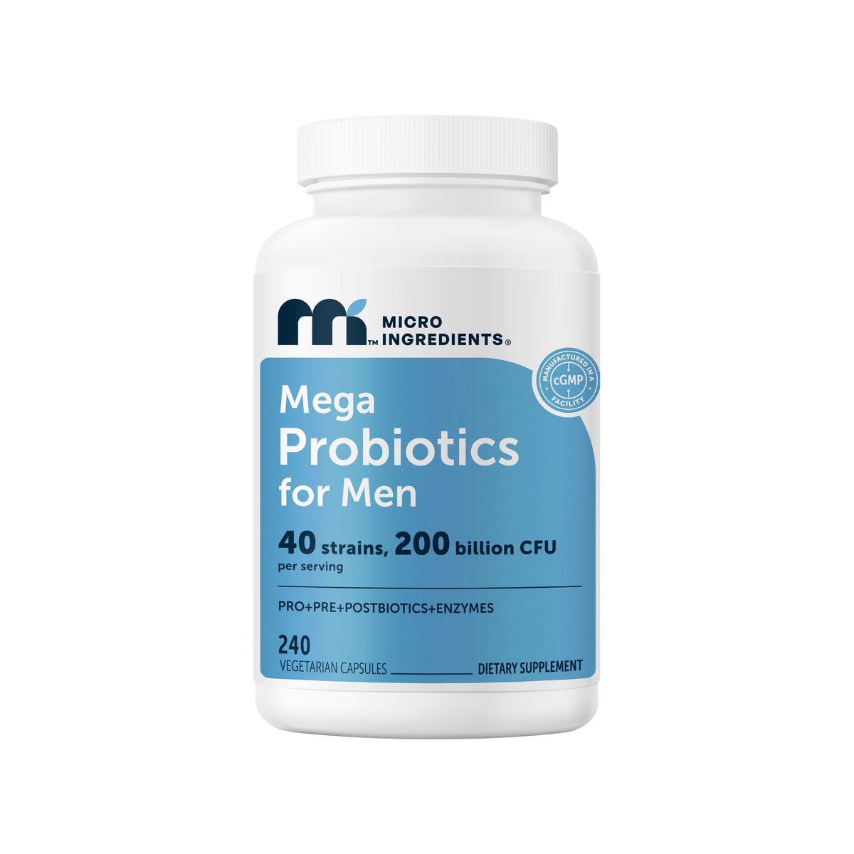 Micro Ingredients Mega Probiotics for Men 200 Billion CFU Per Serving, 240 Veggie Capsules