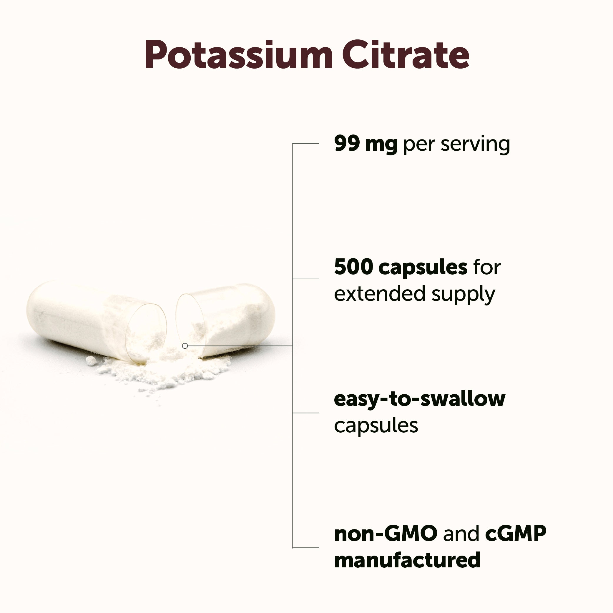 Micro Ingredients Potassium Citrate 99mg, 500 capsules
