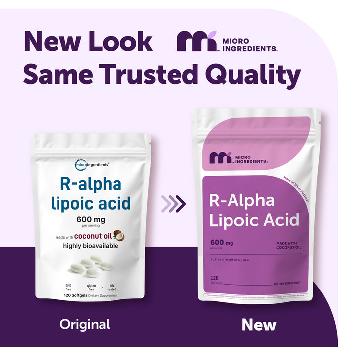 Micro Ingredients R Alpha Lipoic Acid 600mg with Coconut Oil, 120 Softgels