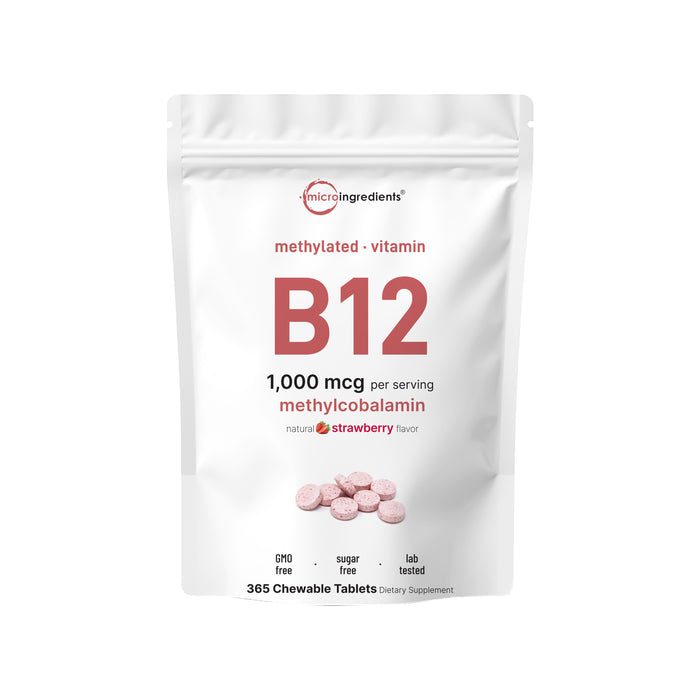 Micro Ingredients Vitamin B12 1,000mcg | Methyl B12 Active Form | 365 Chewable Tablets