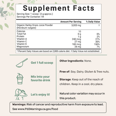 Micro Ingredients Organic Barley Grass Juice Powder, 10 Ounce