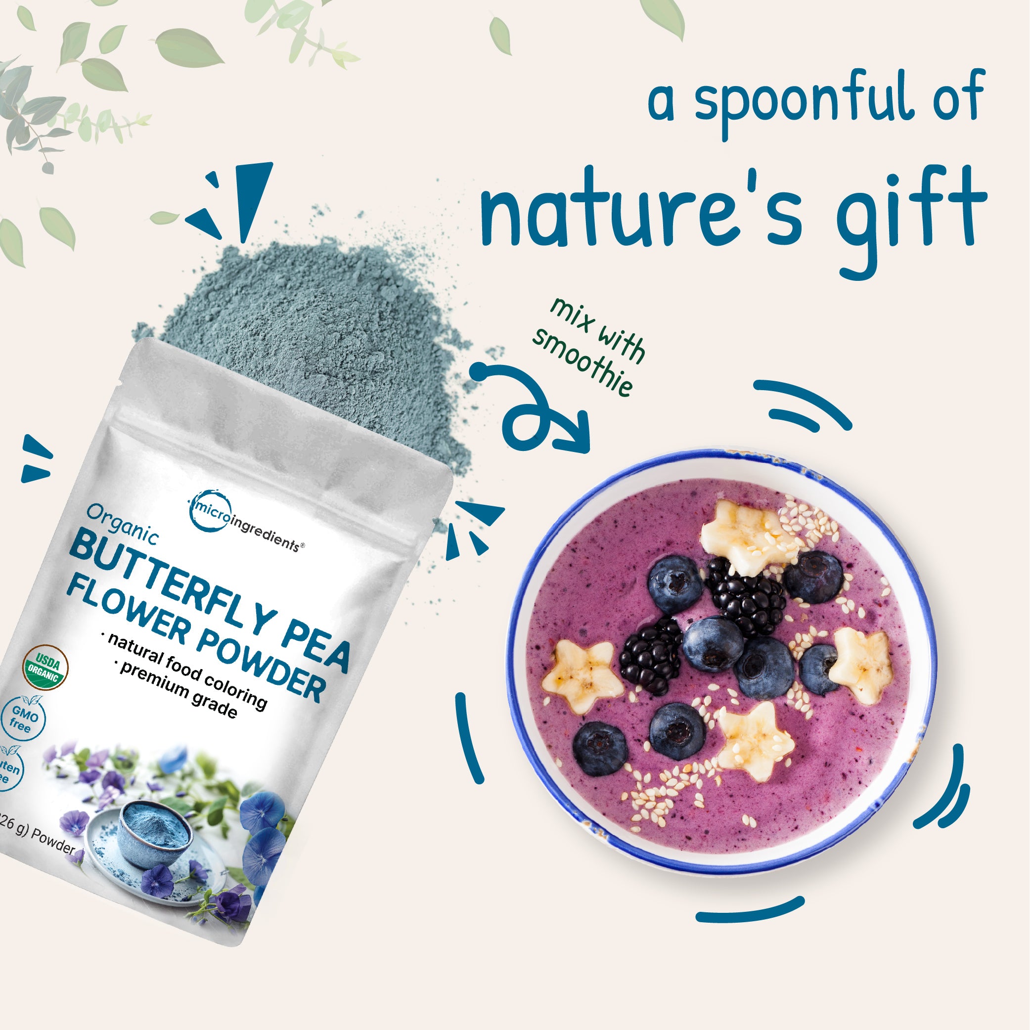Micro Ingredients Organic Butterfly Pea Flower Powder, 8oz