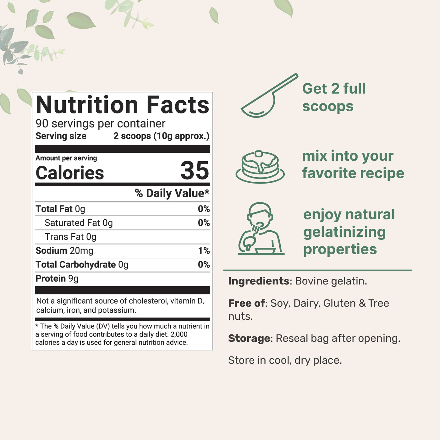 Beef Gelatin Powder, 2lbs Nutrition Facts