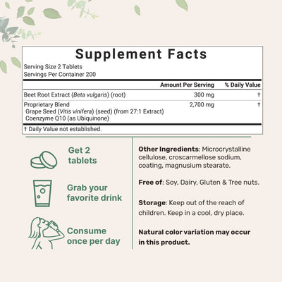 Micro Ingredients Beet Root 3,000mg with Grape Seed Extract & CoQ10, 400 Tablets