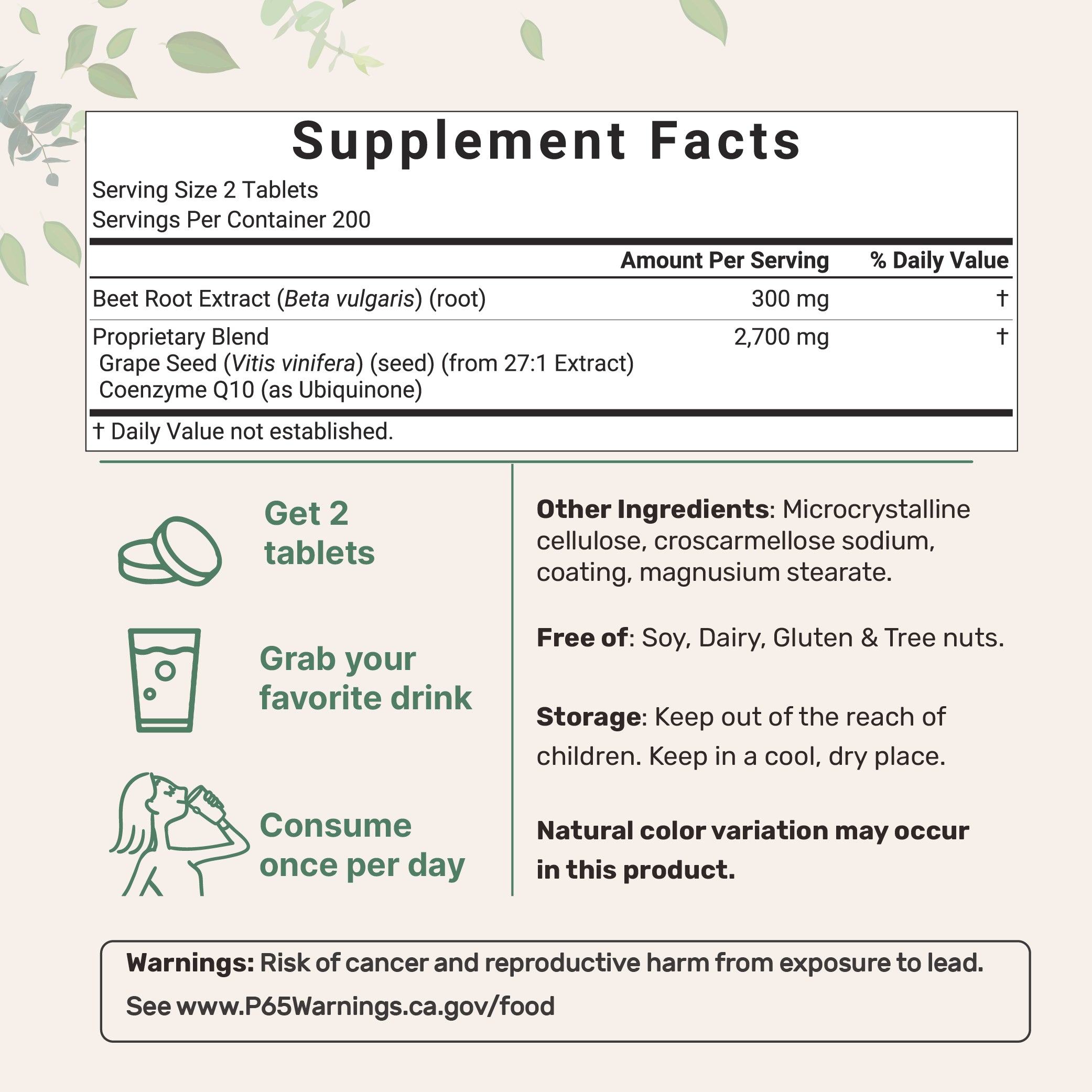 Micro Ingredients Beet Root 3,000mg with Grape Seed Extract & CoQ10, 400 Tablets