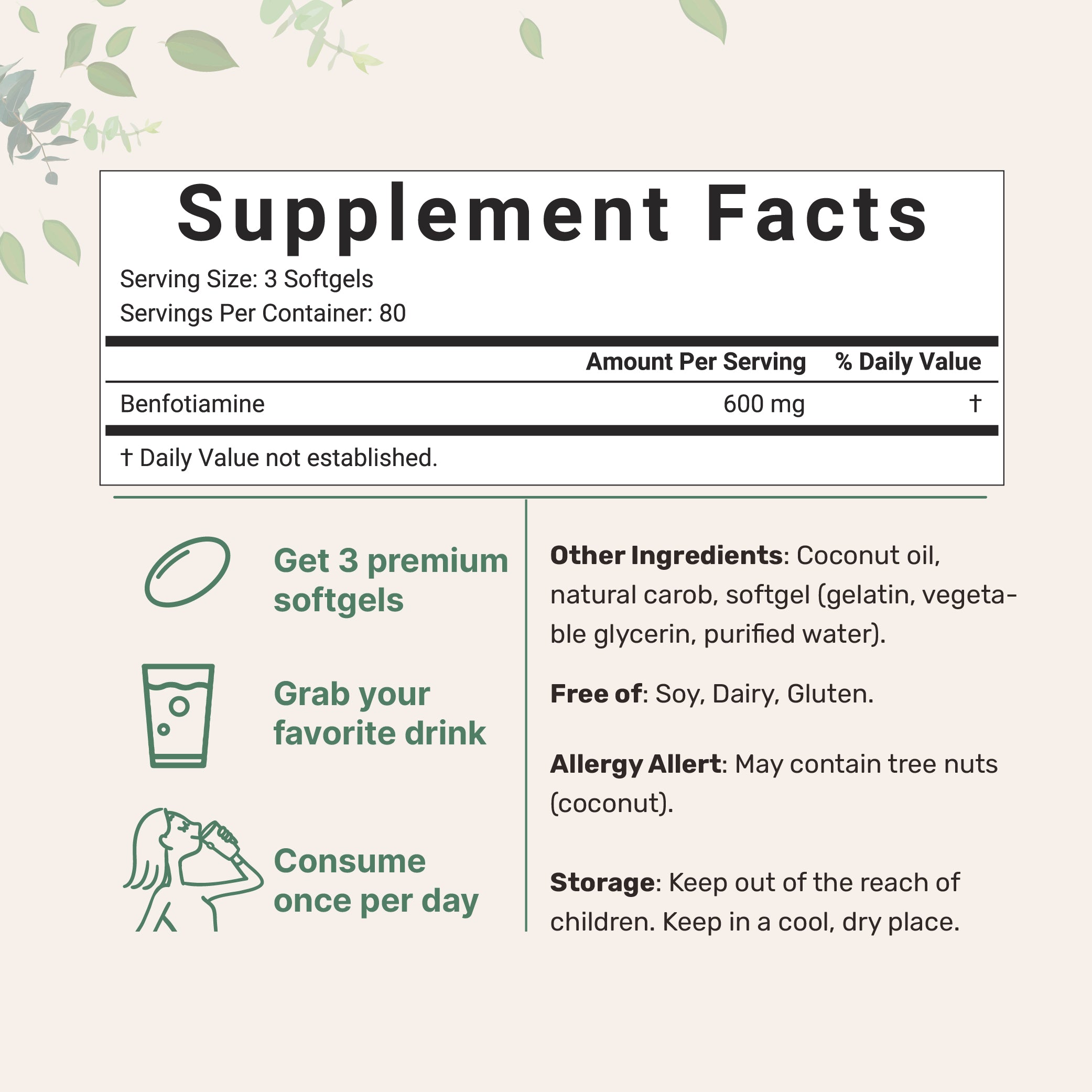 Micro Ingredients Vitamin B1 Benfotiamine, 240 Coconut Oil Softgels