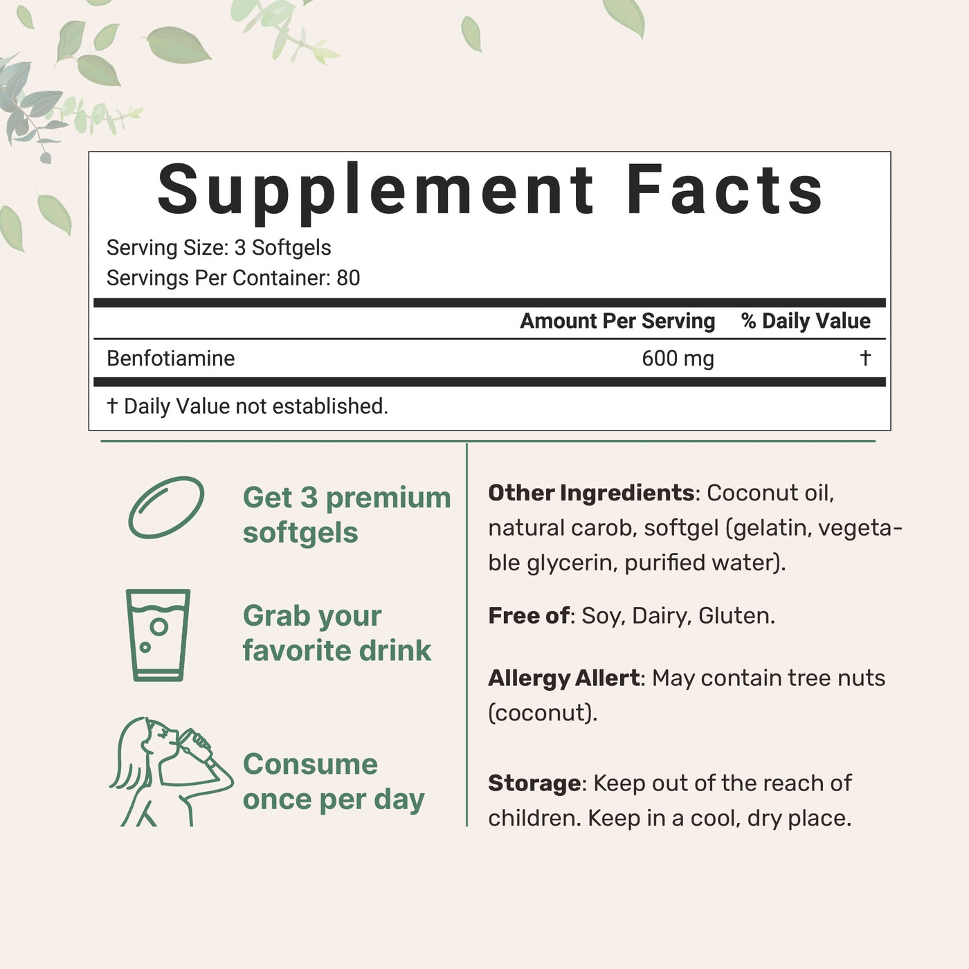 Vitamin B1 Benfotiamine, 240 Coconut Oil Softgels