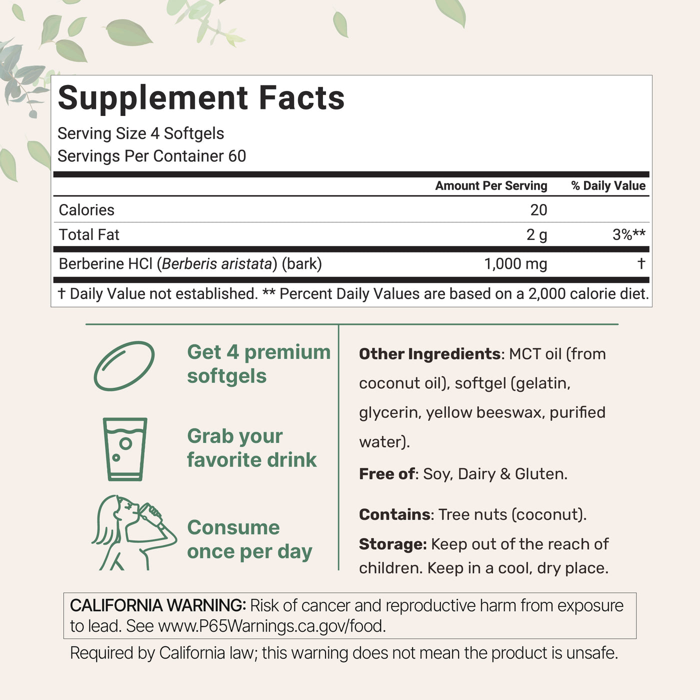 Micro Ingredients Berberine 1000mg with MCT Oil, 240 Softgels