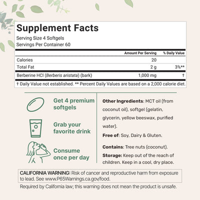 Micro Ingredients Berberine 1000mg with MCT Oil, 240 Softgels