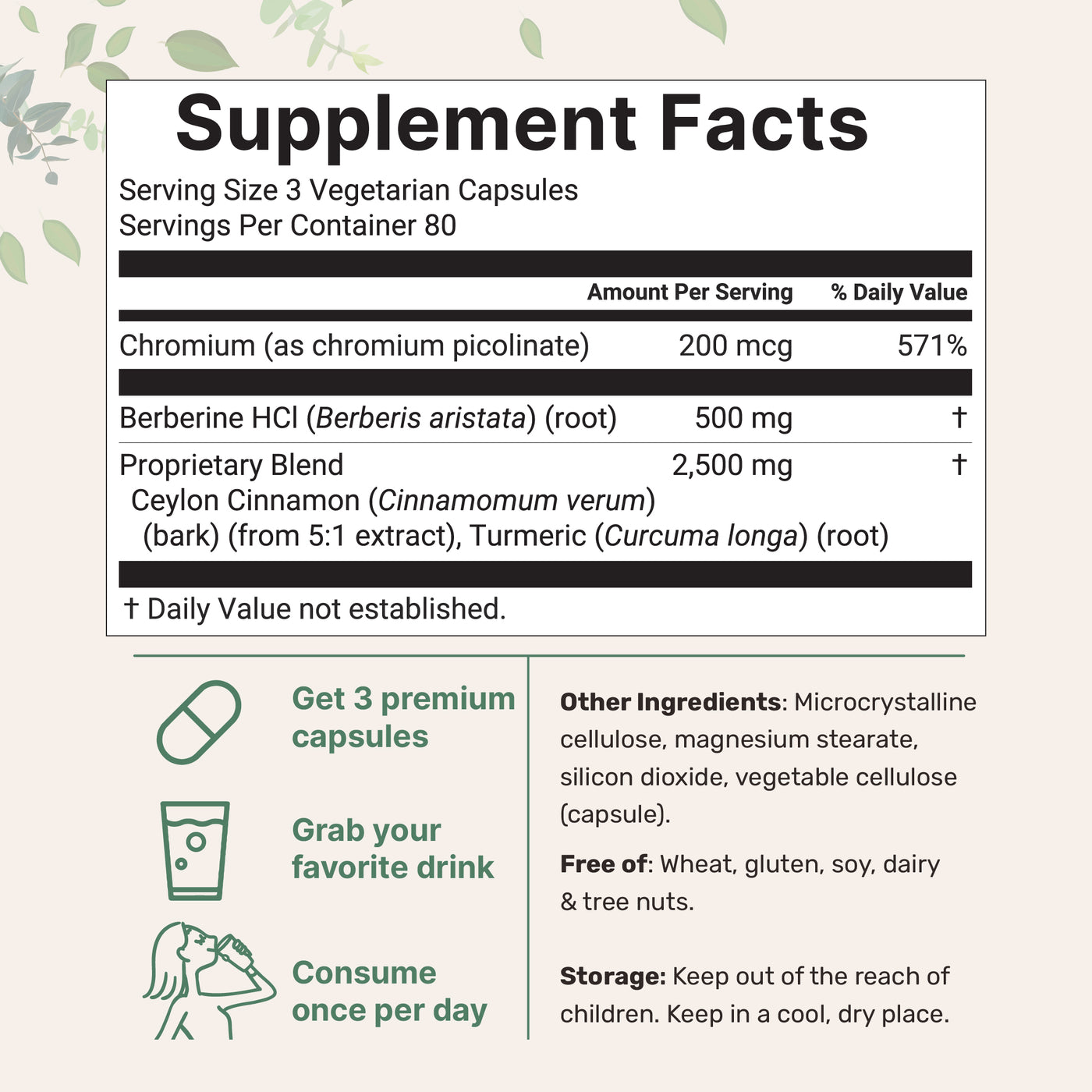 Berberine with Ceylon Cinnamon, Chromium, & Turmeric, 3,000mg Equivalent