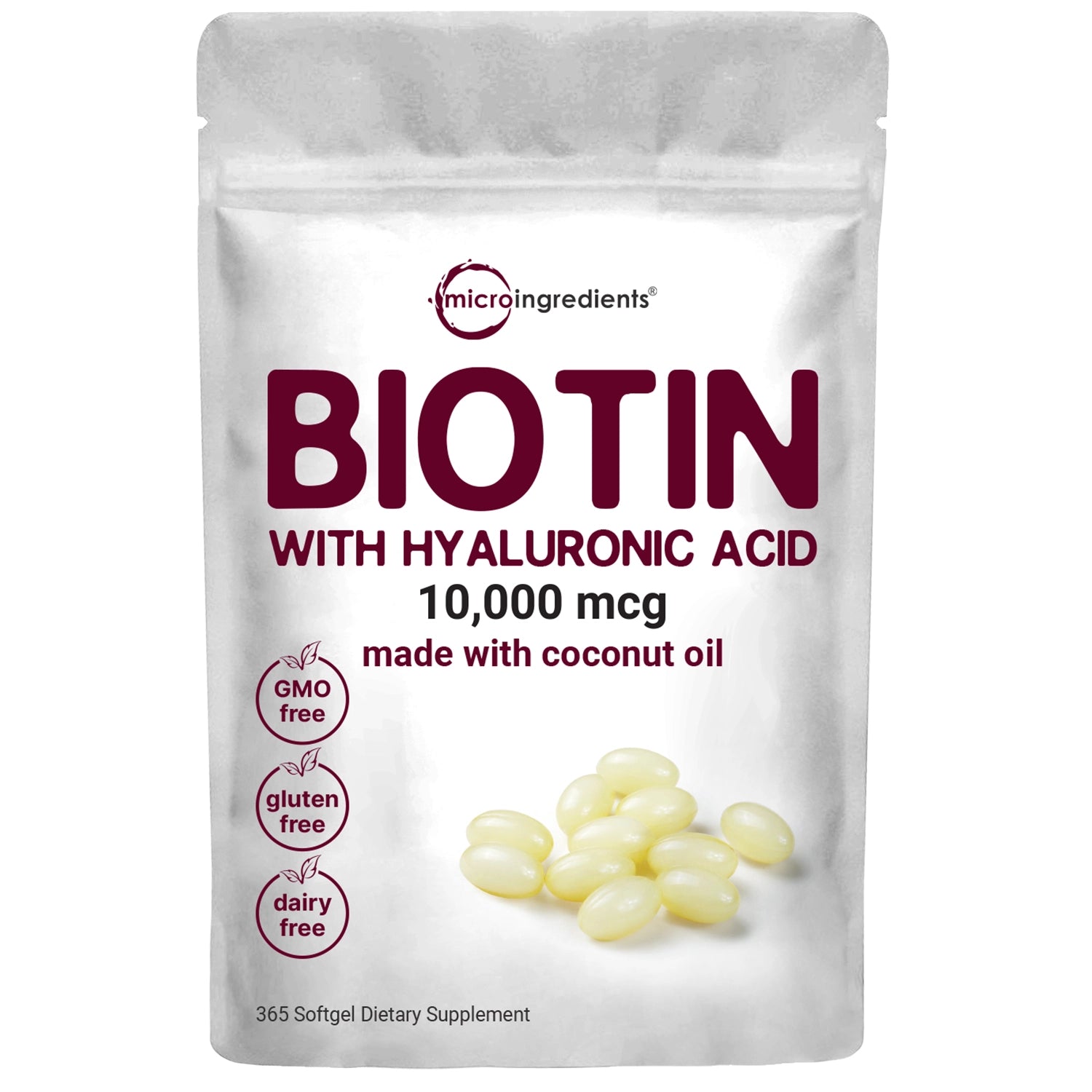 Best Biotin Supplement & Hyaluronic Acid for Hair Growth 10000 mcg