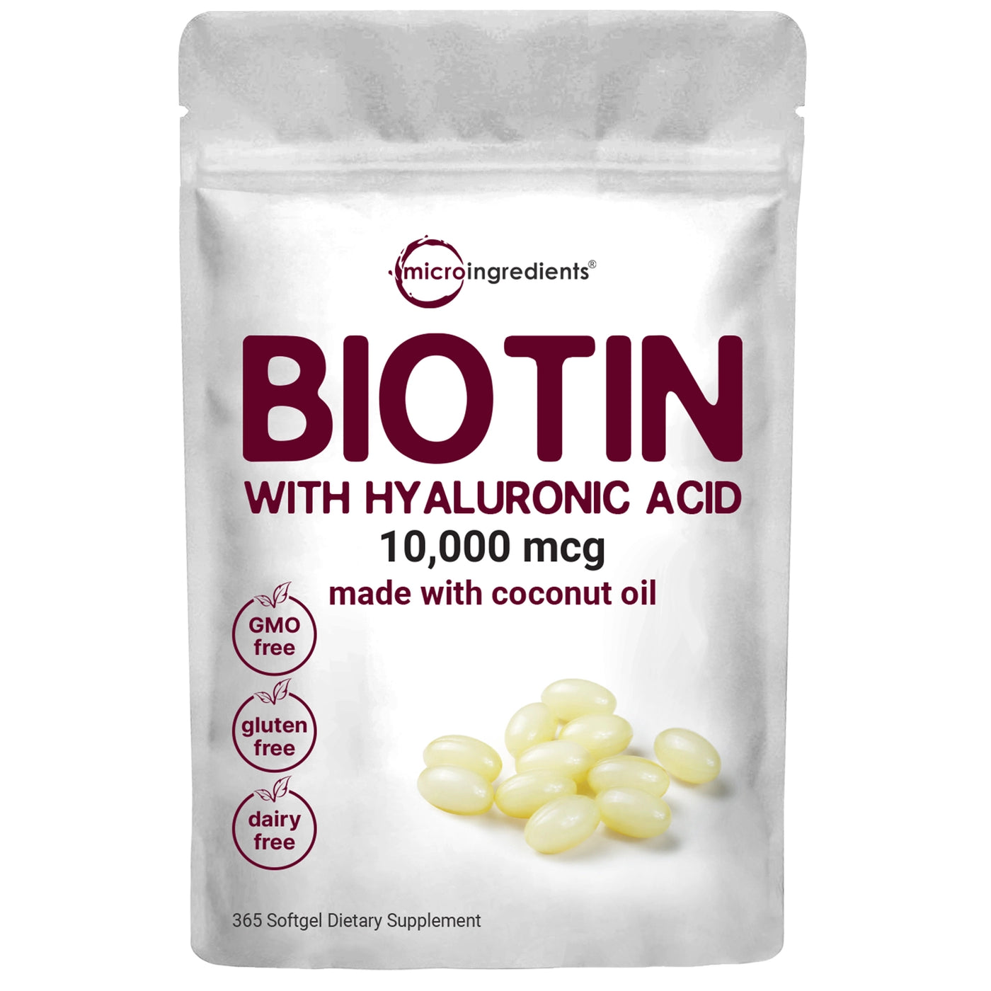 Biotin with Hyaluronic Acid, 365 Softgel front