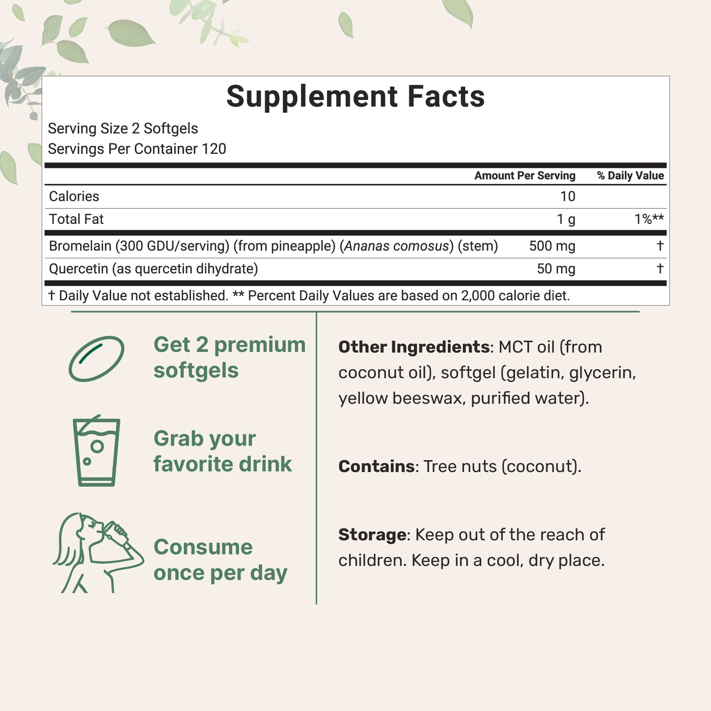 Micro Ingredients Bromelain 500mg with Quercetin & MCT Oil, 240 Enteric Coated Softgels