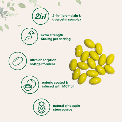 Micro Ingredients Bromelain 500mg with Quercetin & MCT Oil, 240 Enteric Coated Softgels