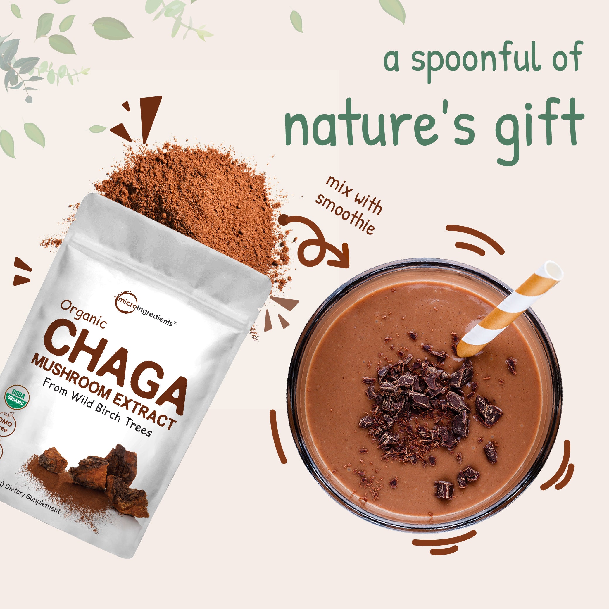Micro Ingredients Organic Chaga Mushroom Extract 100:1 Powder, 10 Ounce
