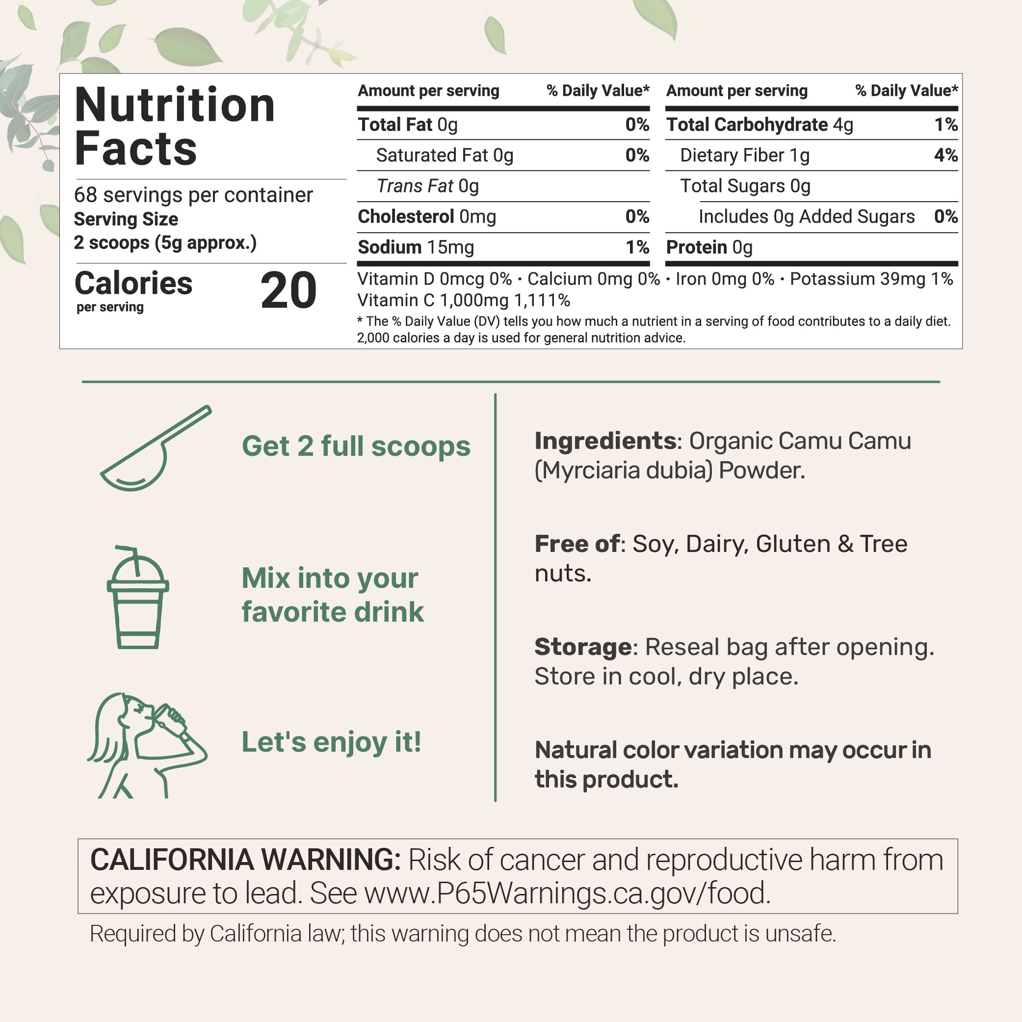 Micro Ingredients Organic Camu Camu Powder 12 Ounce