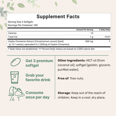 Micro Ingredients Ceylon Cinnamon 7,200mg Equivalent, 300 Softgels with MCT Oil