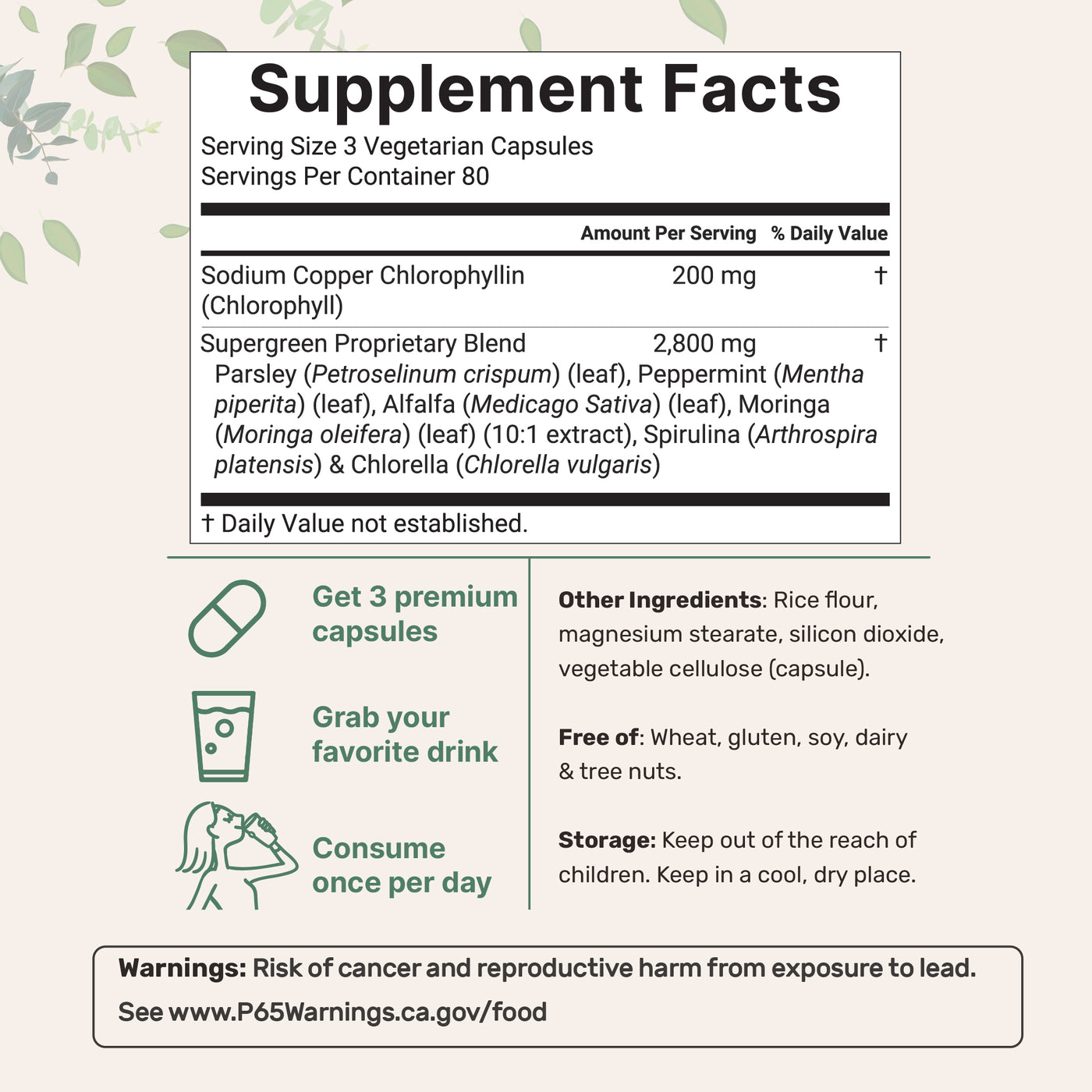 Micro Ingredients Chlorophyll 3,000mg Equivalent, 240 Veggie Capsules