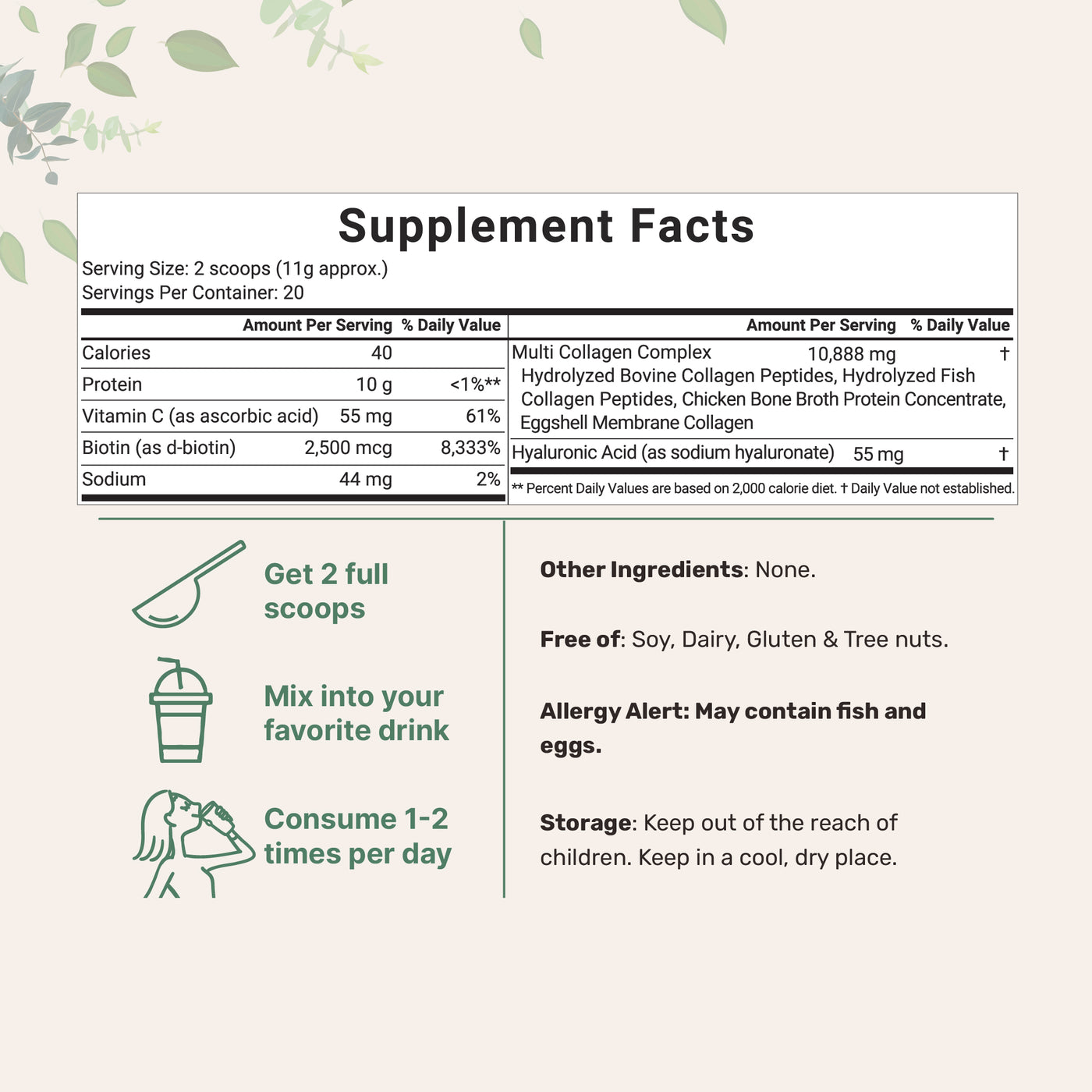 Micro Ingredients Multi Collagen Peptides Powder, 8oz