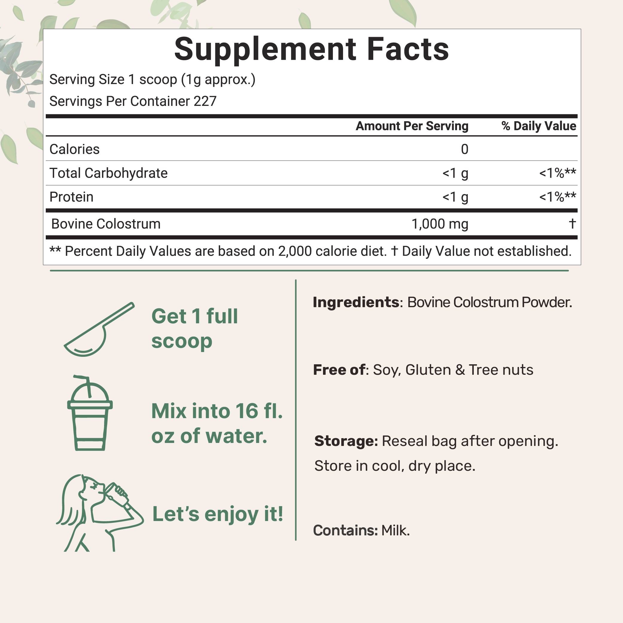 Micro Ingredients Instant Bovine Colostrum Powder, 8oz