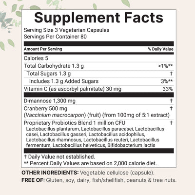 Micro Ingredients Pure D Mannose 1,300mg with Cranberry | 240 Veggie Capsules