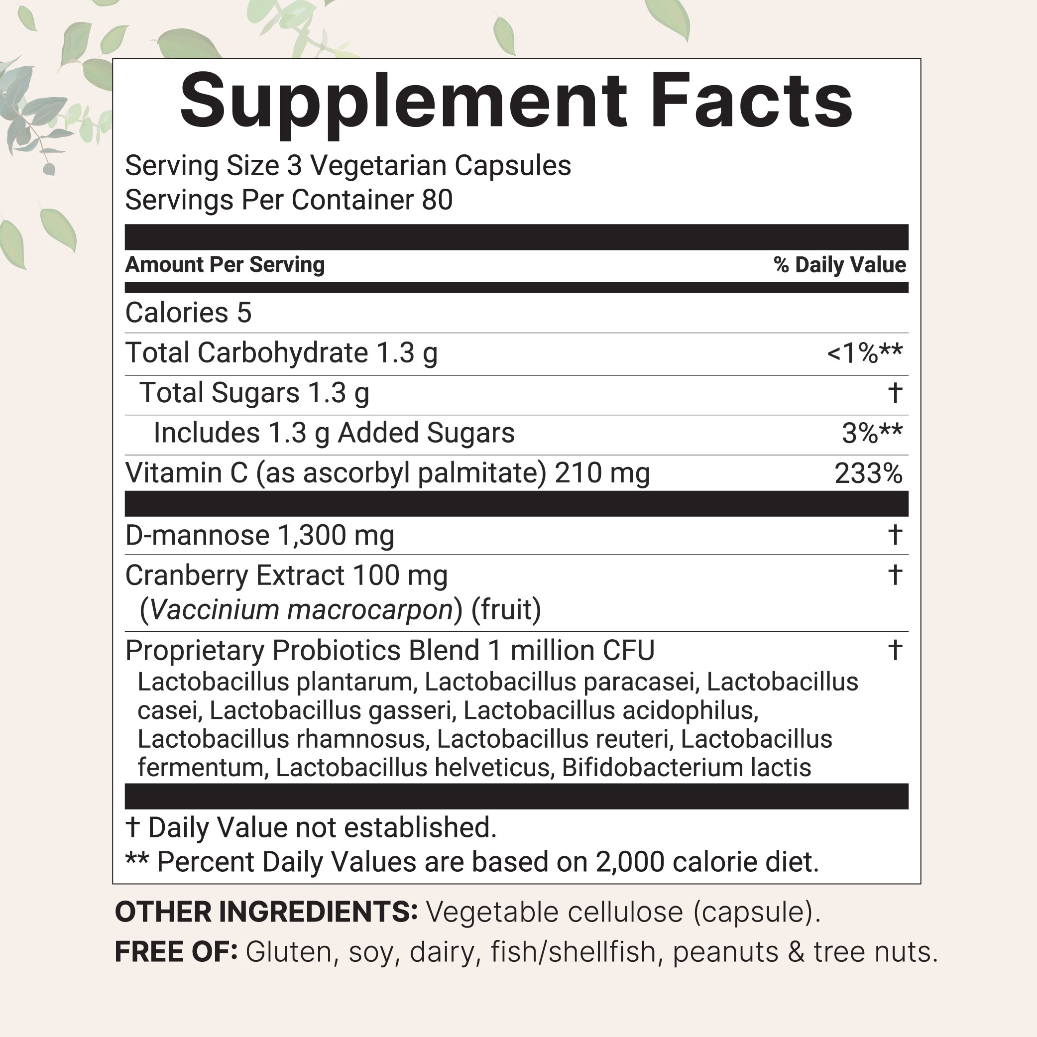 Micro Ingredients Pure D Mannose 1,300mg with Cranberry, 240 Veggie Capsules