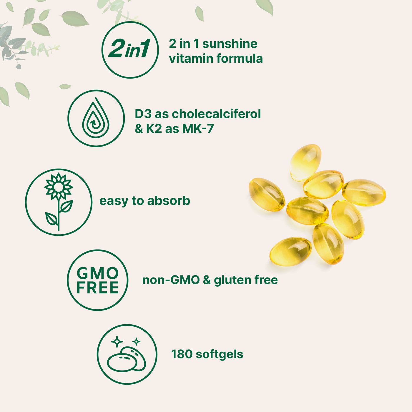 Micro Ingredients Vitamin D3 K2 300 Softgels 5000IU