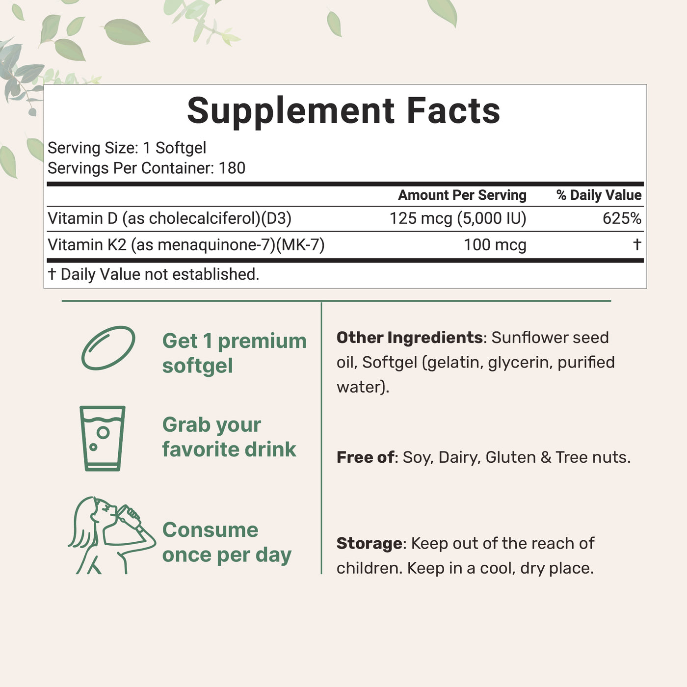 Micro Ingredients Vitamin D3 K2 300 Softgels 5000IU