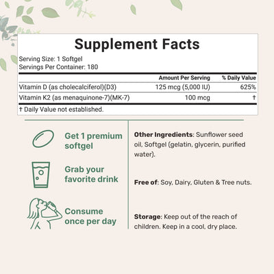 Micro Ingredients Vitamin D3 K2 300 Softgels 5000IU