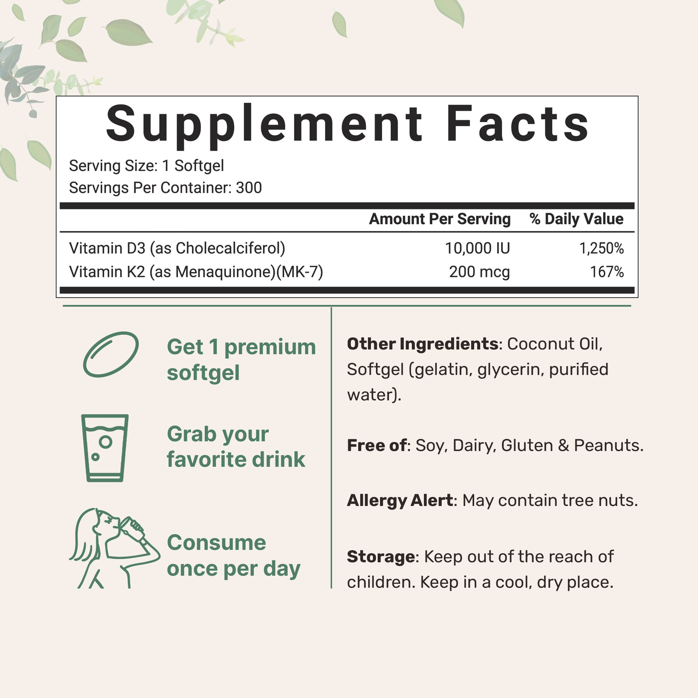 Vitamin D3 K2 Supplement Softgels