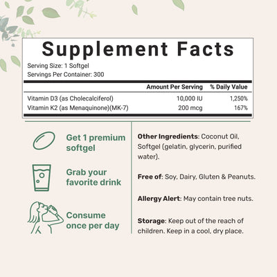 Vitamin D3 K2 Supplement Softgels