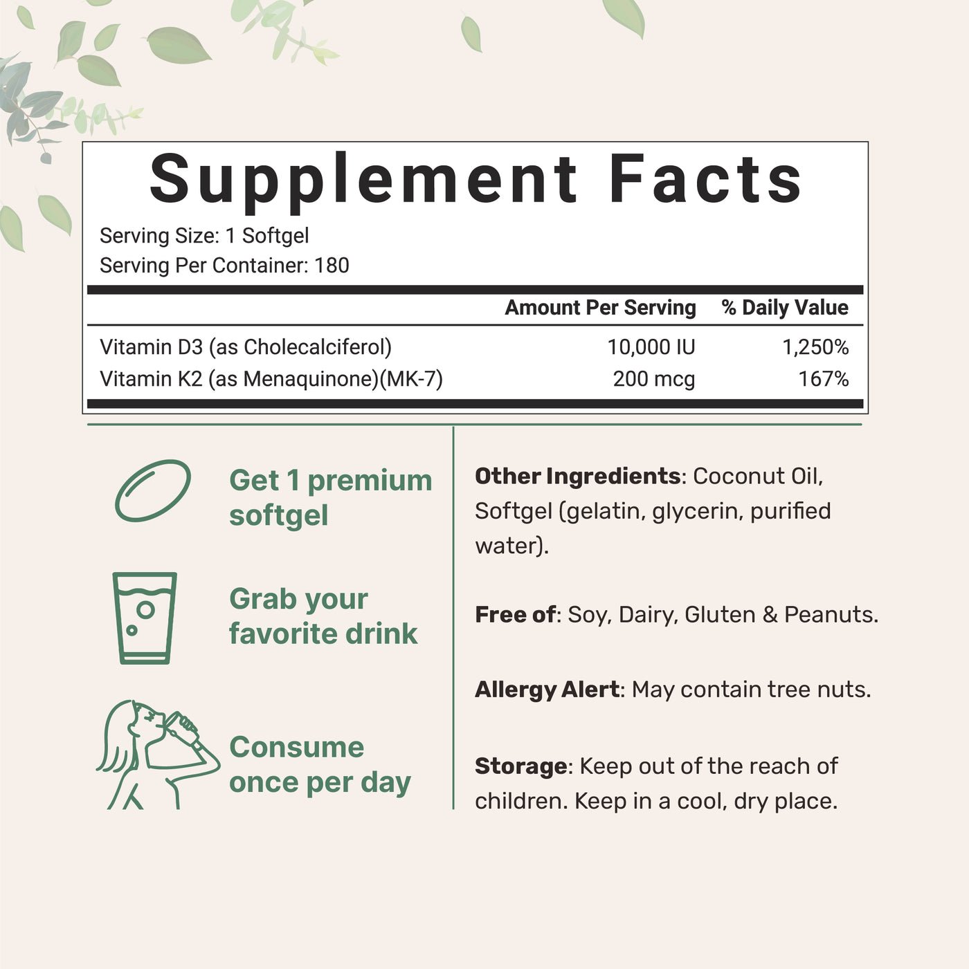 Micro Ingredients Vitamin D3 10,000 IU, 400 Softgels | Virgin Coconut Oil