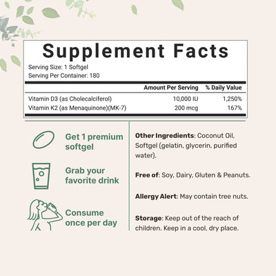 Micro Ingredients Vitamin D3 10,000 IU, 400 Softgels | Virgin Coconut Oil