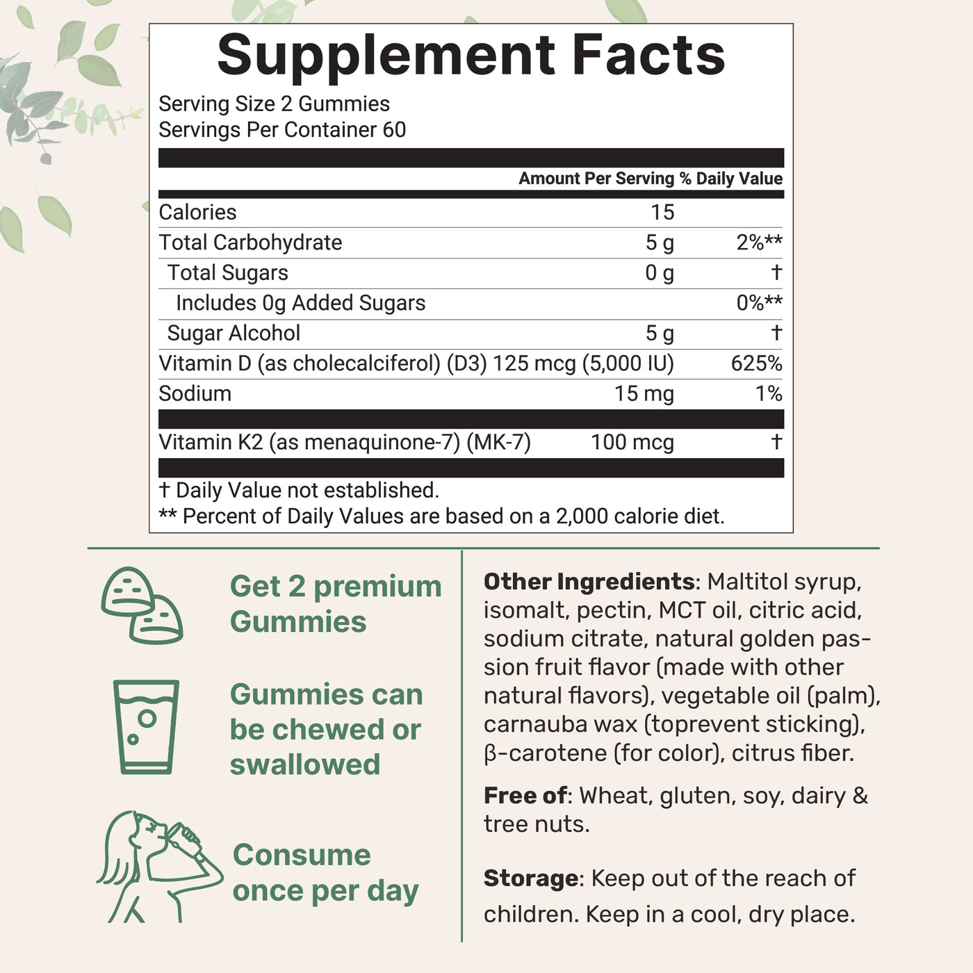 Micro Ingredients Vitamin D3 K2 Gummies | 5,000 IU D3 + 100 mcg K2 MK-7