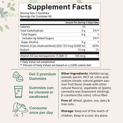 Micro Ingredients Vitamin D3 K2 Gummies | 5,000 IU D3 + 100 mcg K2 MK-7
