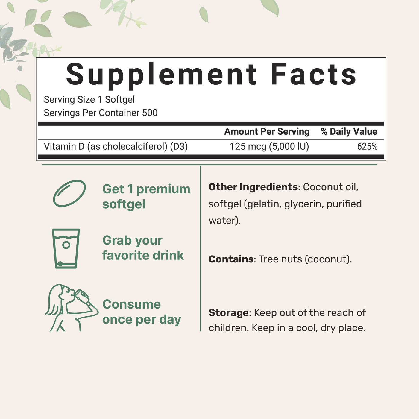 Micro Ingredients Vitamin D3 5,000 IU, 500 Softgels