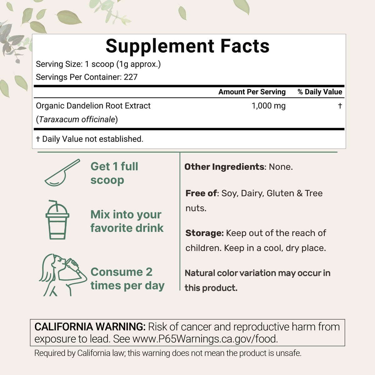 Da Roots Ingredients Organic Dandelion Root Powder for Tea, Health & Pets β Micro Ingredients