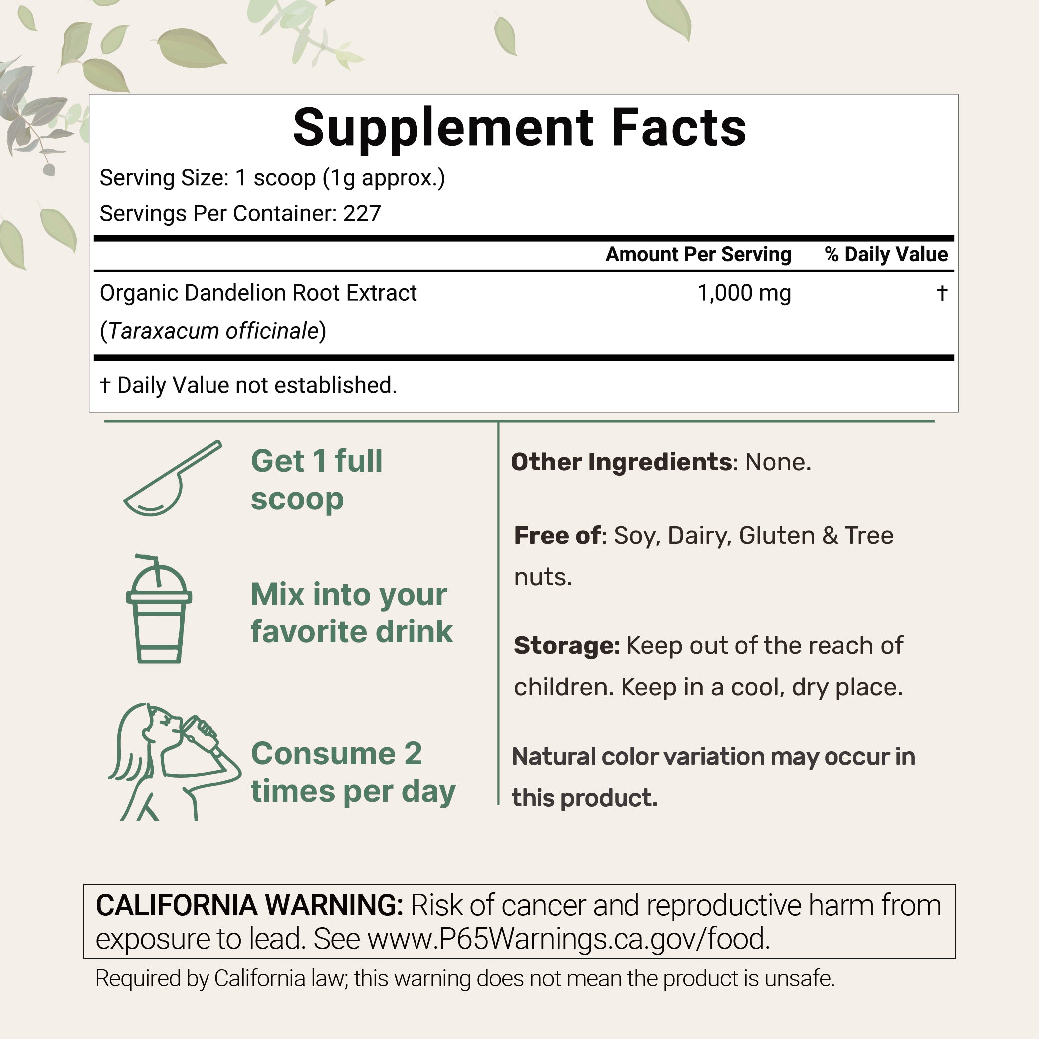 Micro Ingredients Organic Dandelion Root Extract Powder