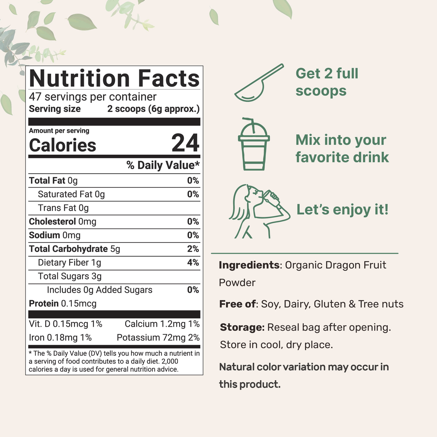 Organic Dragon Fruit Powder, 10 Ounces Nutrition Facts