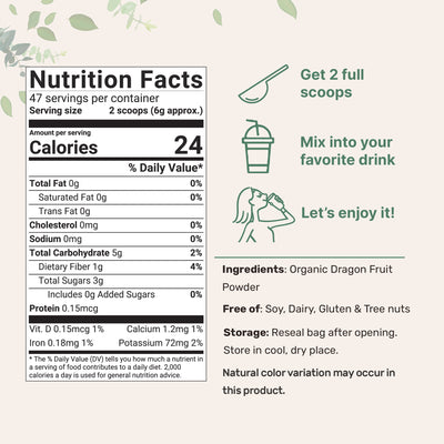 Organic Dragon Fruit Powder, 10 Ounces Nutrition Facts