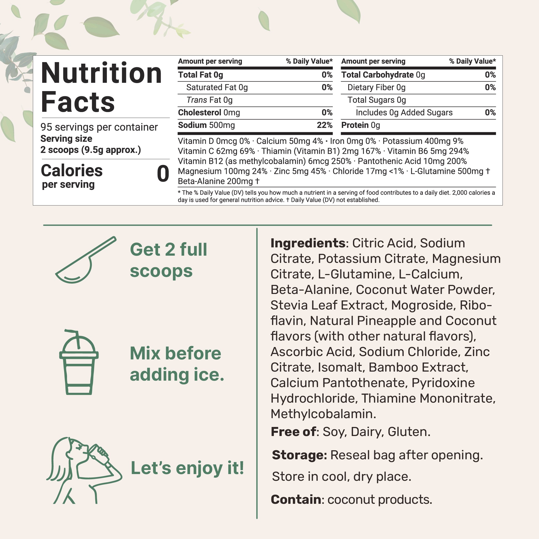 Micro Ingredients Sport Electrolytes Powder Pineapple (Pina Colada) Flavor, 2lb