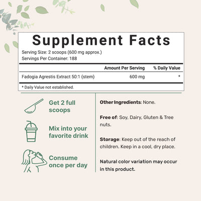 Micro Ingredients Fadogia Agrestis 50:1 Stem Extract Powder, 4oz